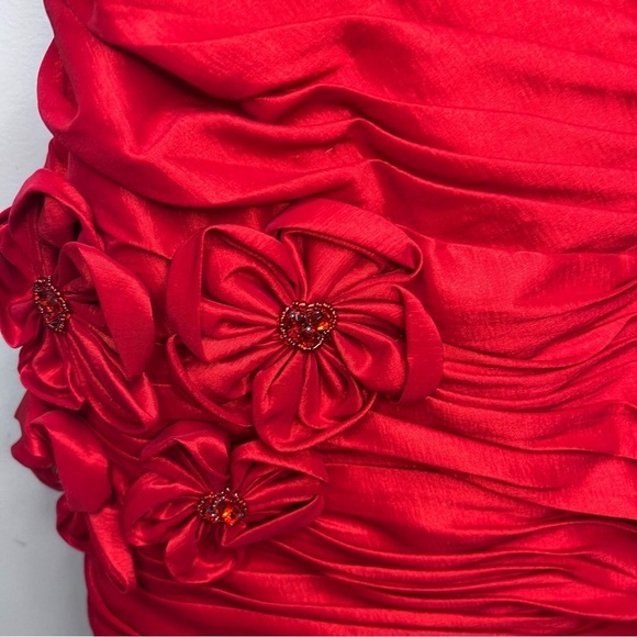 Marsoni Red Ruched Bodycon Dress Size 18 Floral Feminine - Picture 4 of 11
